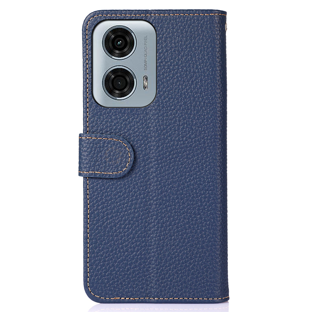 KHAZNEH For Motorola Moto G04 4G / G24 4G Case Viewing Stand Genuine Cow Leather Phone Cover