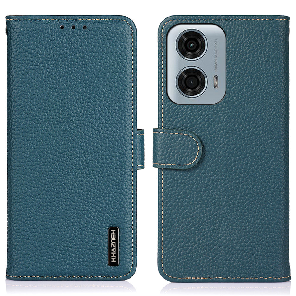KHAZNEH For Motorola Moto G04 4G / G24 4G Case Viewing Stand Genuine Cow Leather Phone Cover