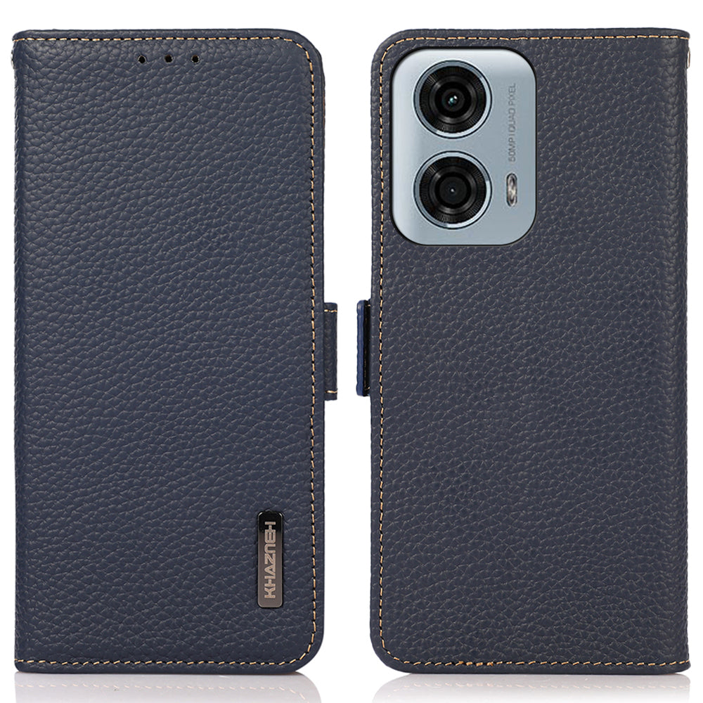 KHAZNEH For Motorola Moto G04 4G / G24 4G Case with RFID Blocking Genuine Cow Leather Phone Cover