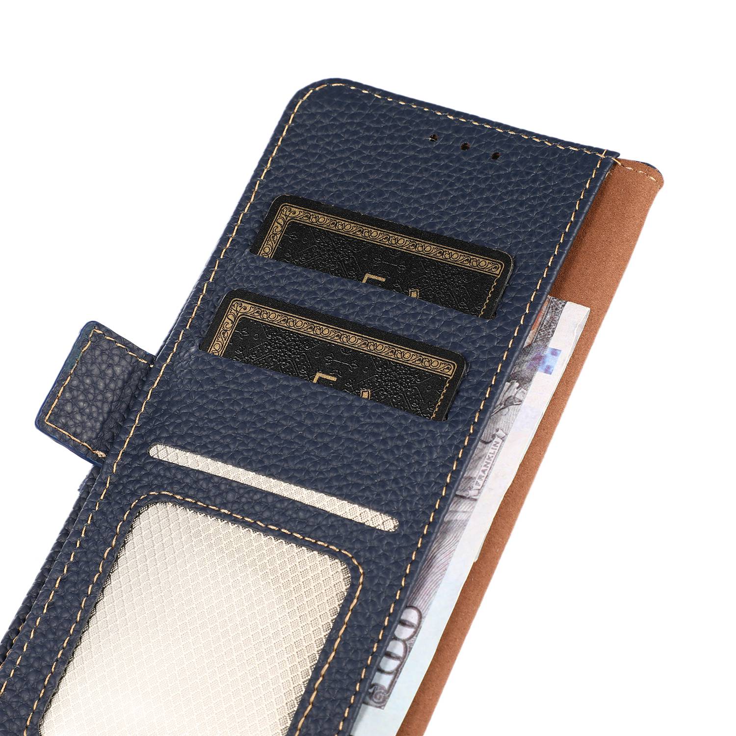 KHAZNEH For Motorola Moto G04 4G / G24 4G Case with RFID Blocking Genuine Cow Leather Phone Cover