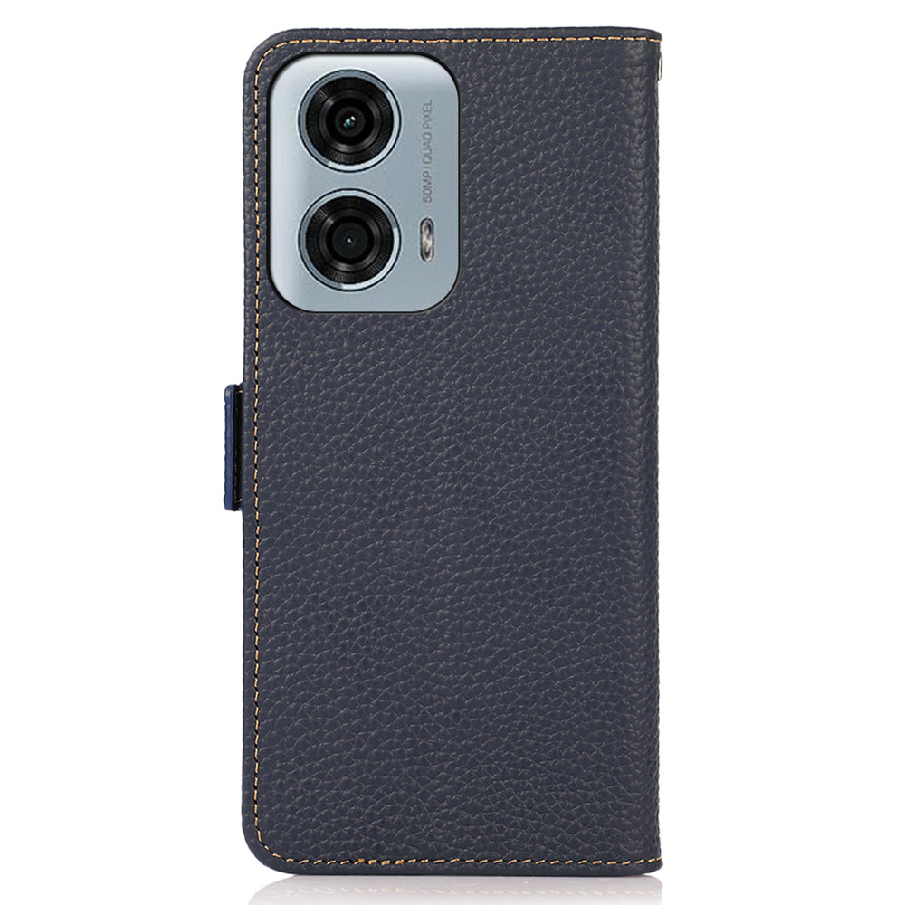 KHAZNEH For Motorola Moto G04 4G / G24 4G Case with RFID Blocking Genuine Cow Leather Phone Cover