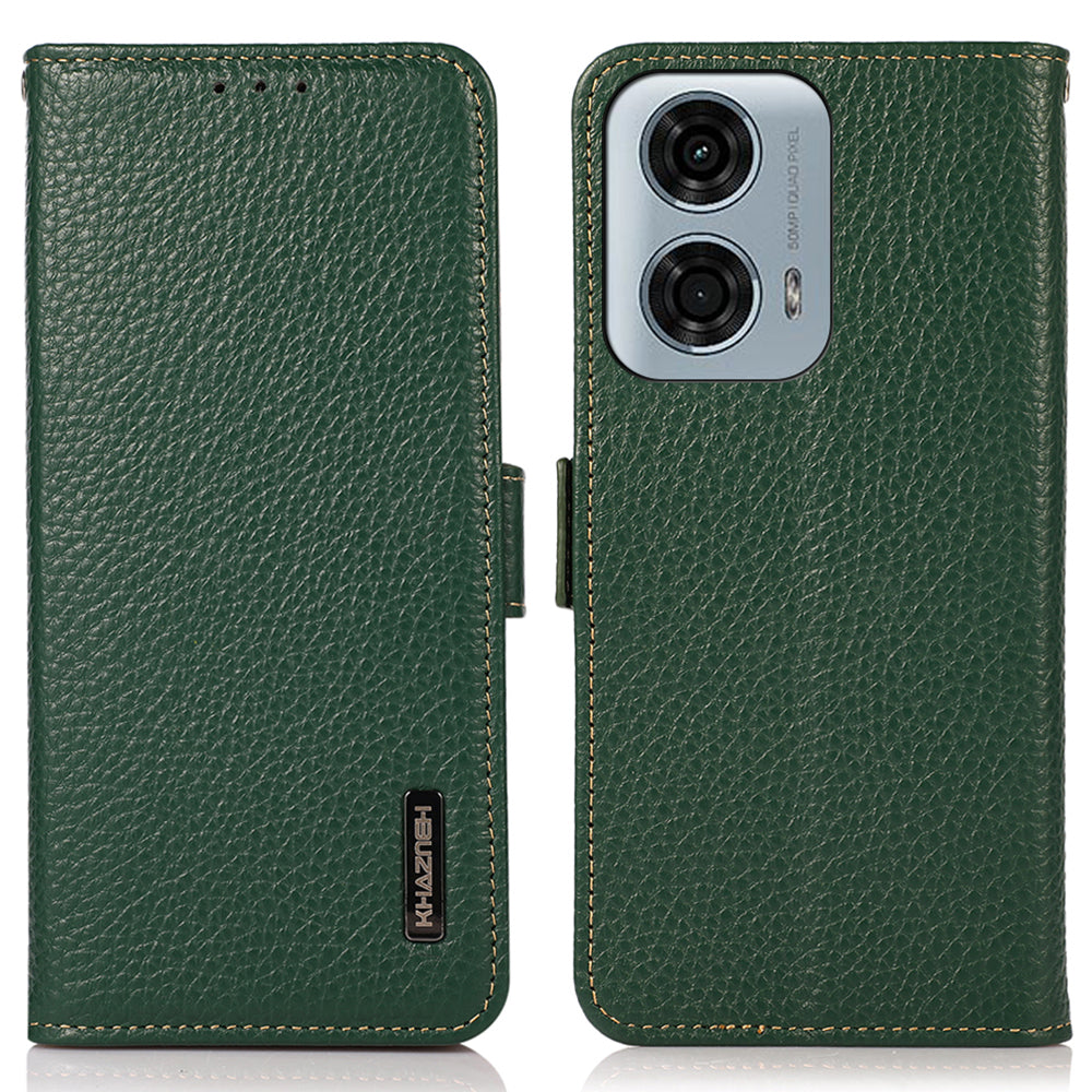 KHAZNEH For Motorola Moto G04 4G / G24 4G Case with RFID Blocking Genuine Cow Leather Phone Cover