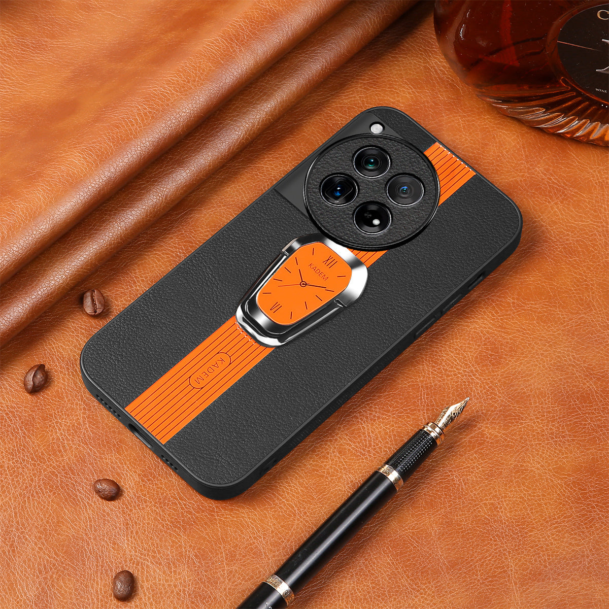 KADEM For OnePlus 12R 5G / Ace 3 5G Cover PU+TPU+Acrylic Kickstand Cell Phone Case
