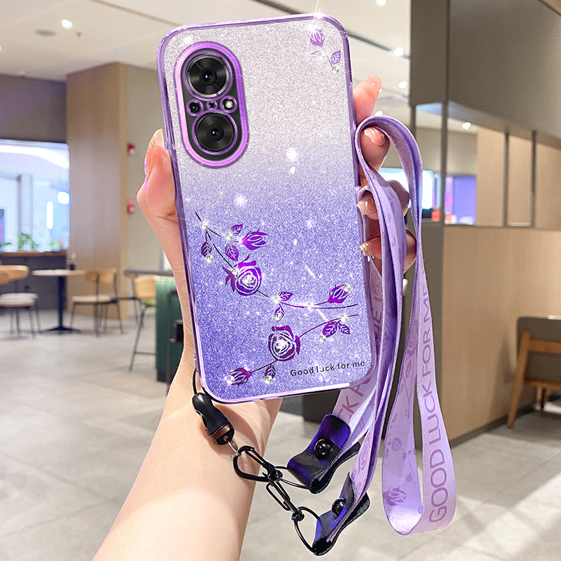 KADEM For Realme C67 4G Case TPU Phone Cover Rhinestone Flower Phone Protector with Lanyard