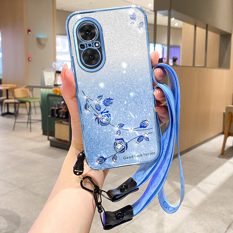 KADEM For Realme C67 4G Case TPU Phone Cover Rhinestone Flower Phone Protector with Lanyard