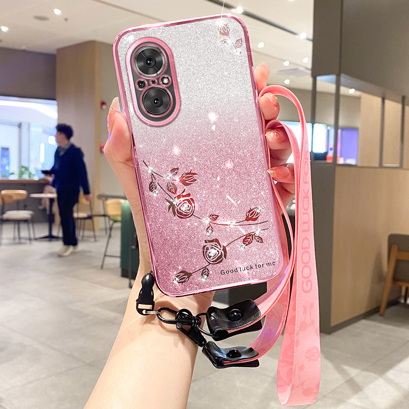 KADEM For Realme C67 4G Case TPU Phone Cover Rhinestone Flower Phone Protector with Lanyard
