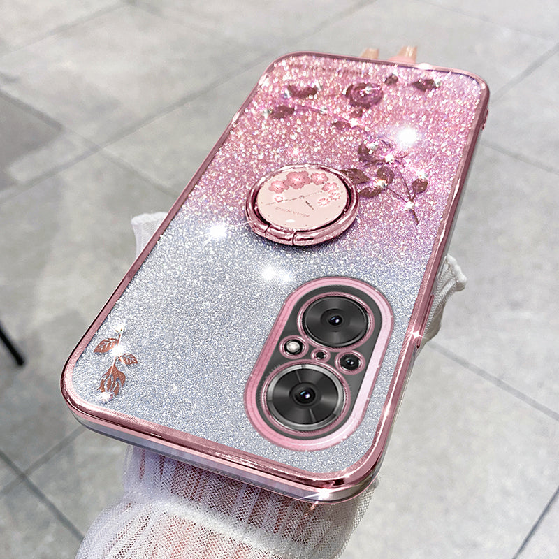 KADEM For Realme C67 4G Cell Phone Case Ring Kickstand Gradient Glitter TPU Cover
