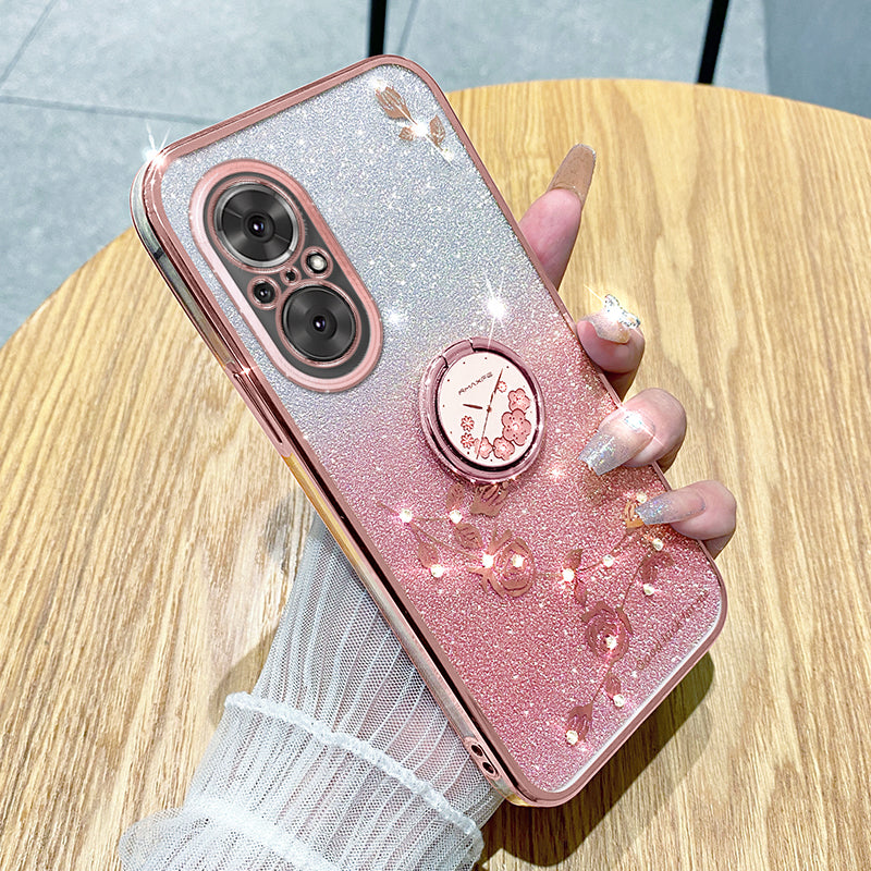 KADEM For Realme C67 4G Cell Phone Case Ring Kickstand Gradient Glitter TPU Cover