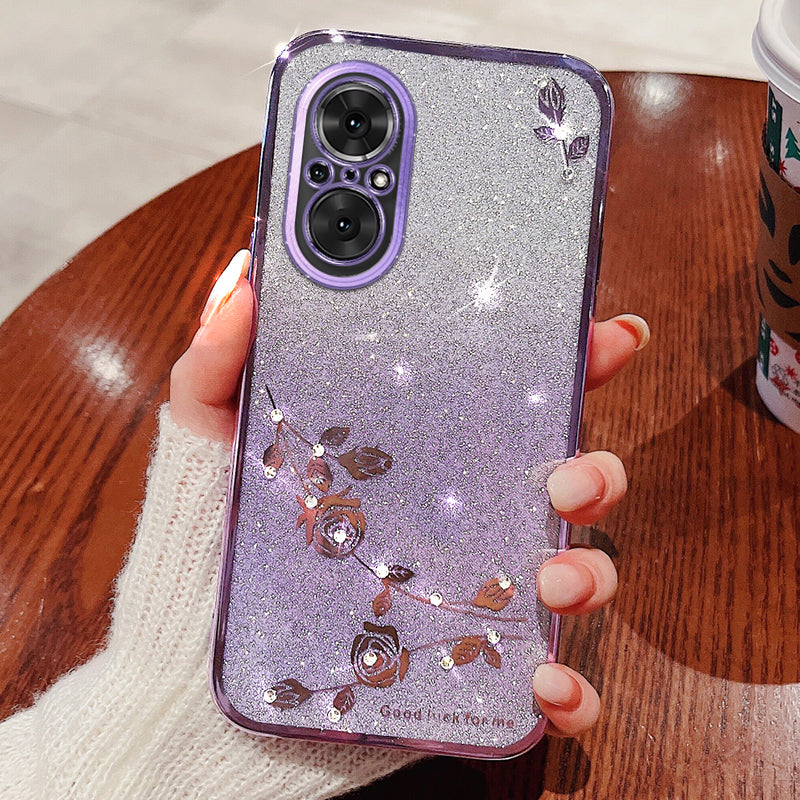 KADEM For Realme C67 4G Cover Rhinestone Flower Decor Phone Case TPU Phone Protector