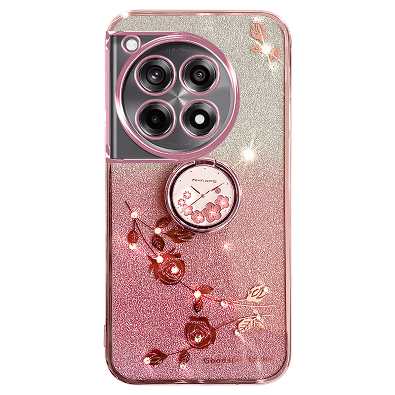 KADEM For OnePlus Ace 3 5G / 12R 5G Cell Phone Case Flower Pattern Ring Kickstand TPU Cover