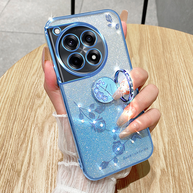 KADEM For OnePlus Ace 3 5G / 12R 5G Cell Phone Case Flower Pattern Ring Kickstand TPU Cover