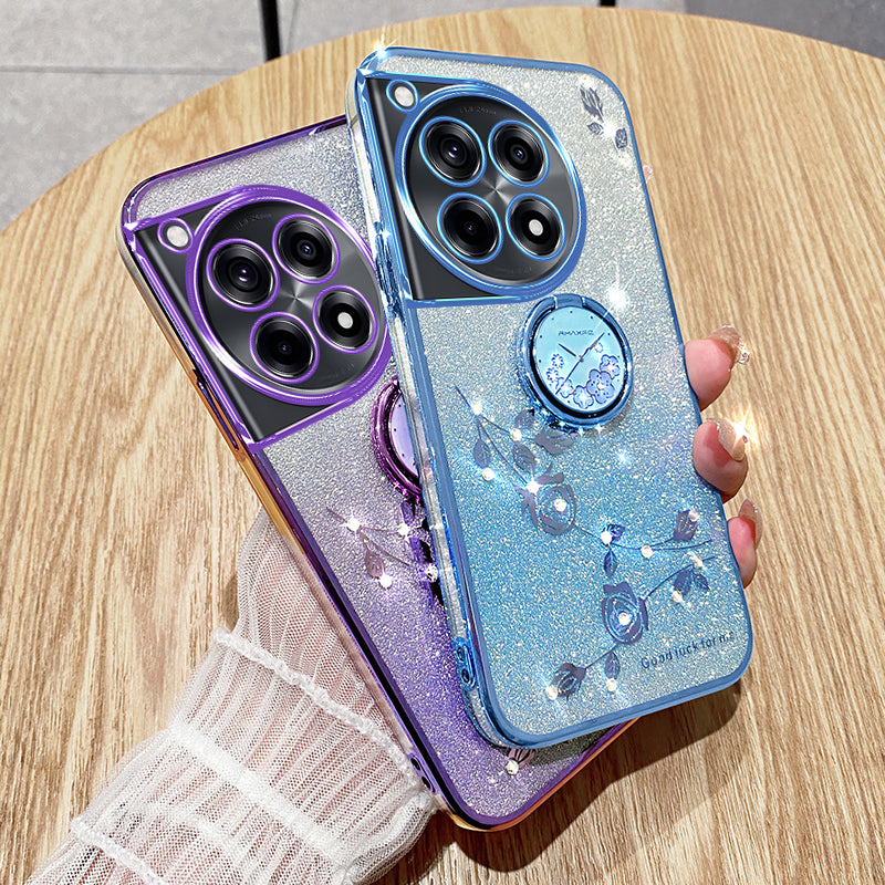 KADEM For OnePlus Ace 3 5G / 12R 5G Cell Phone Case Flower Pattern Ring Kickstand TPU Cover