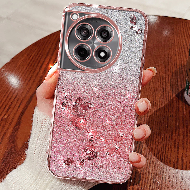 KADEM For OnePlus Ace 3 5G / 12R 5G Flower Design Glitter Phone Case Shockproof TPU Cover