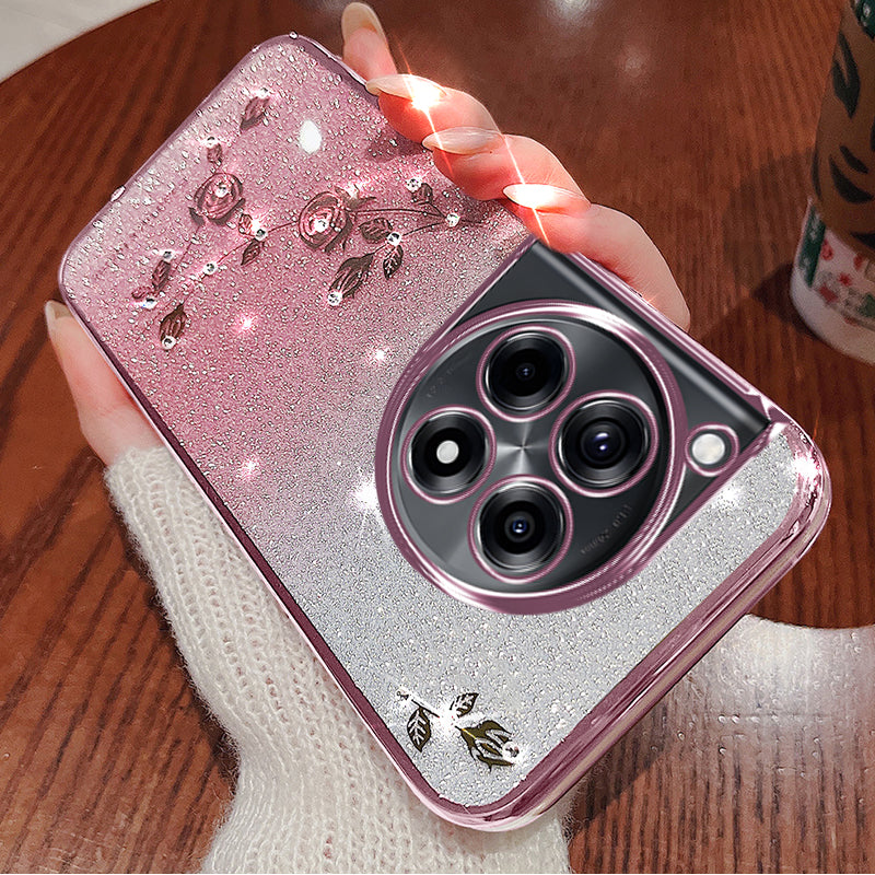 KADEM For OnePlus Ace 3 5G / 12R 5G Flower Design Glitter Phone Case Shockproof TPU Cover