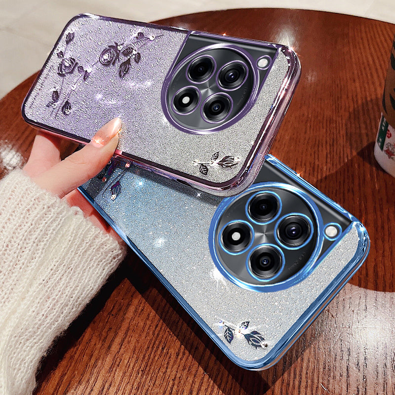 KADEM For OnePlus Ace 3 5G / 12R 5G Flower Design Glitter Phone Case Shockproof TPU Cover