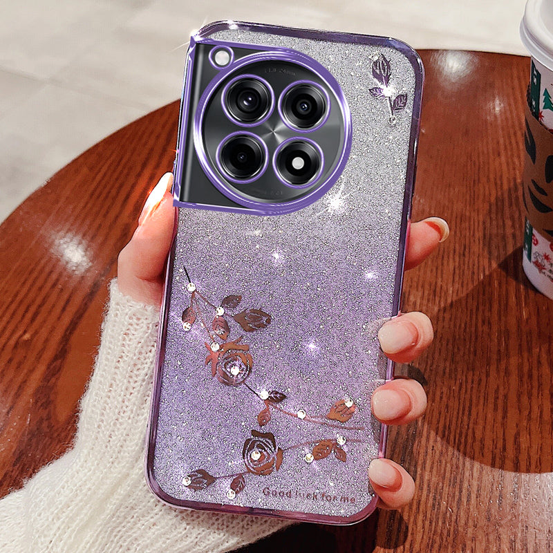 KADEM For OnePlus Ace 3 5G / 12R 5G Flower Design Glitter Phone Case Shockproof TPU Cover