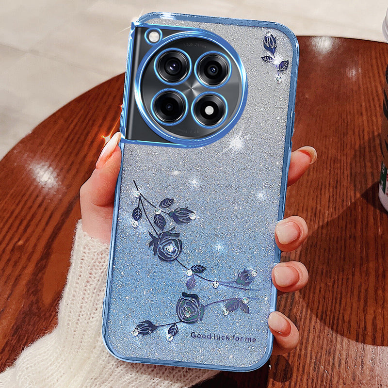 KADEM For OnePlus Ace 3 5G / 12R 5G Flower Design Glitter Phone Case Shockproof TPU Cover