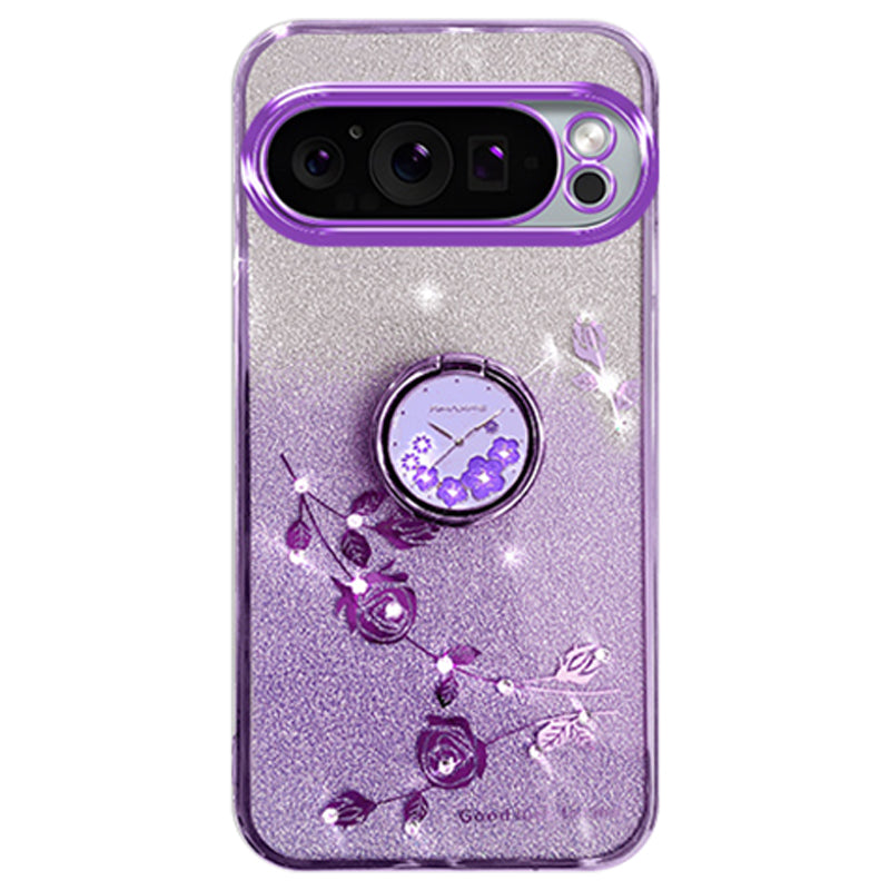 KADEM For Google Pixel 9 Pro Cell Phone Case Ring Kickstand Glitter Shockproof TPU Cover