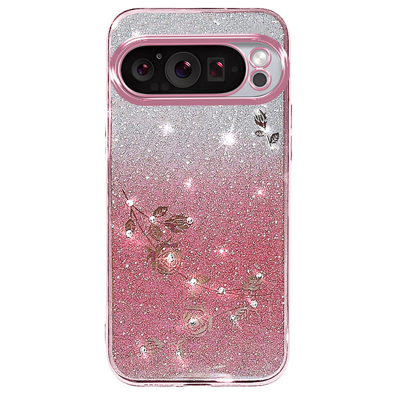 KADEM For Google Pixel 9 Case TPU Cover Rhinestone Flower Phone Protector Gradient Color Design