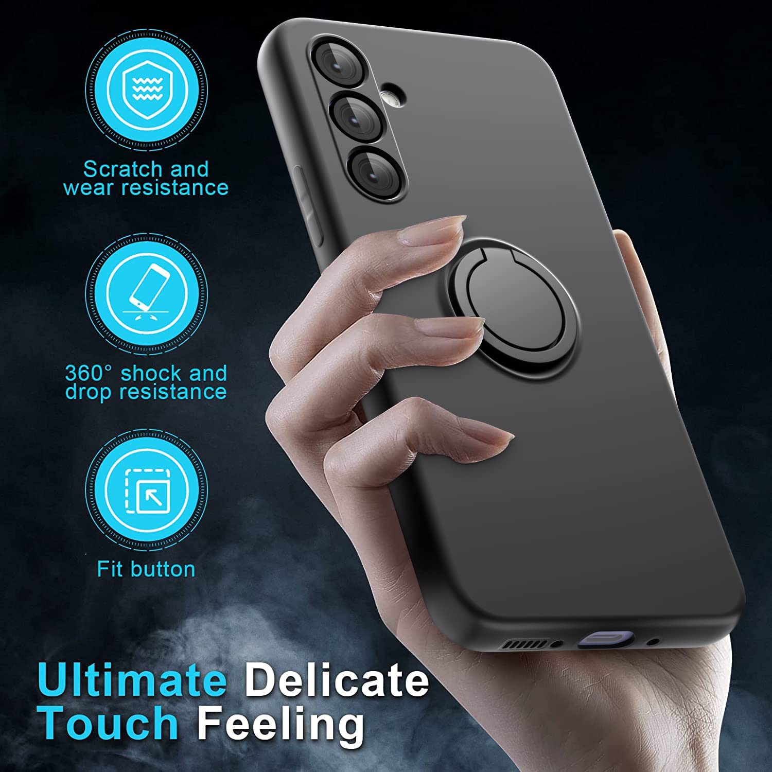 For Samsung Galaxy S23 FE Kickstand Case Liquid Silicone Phone Cover with 2.5D Arc Edge Tempered Glass Film