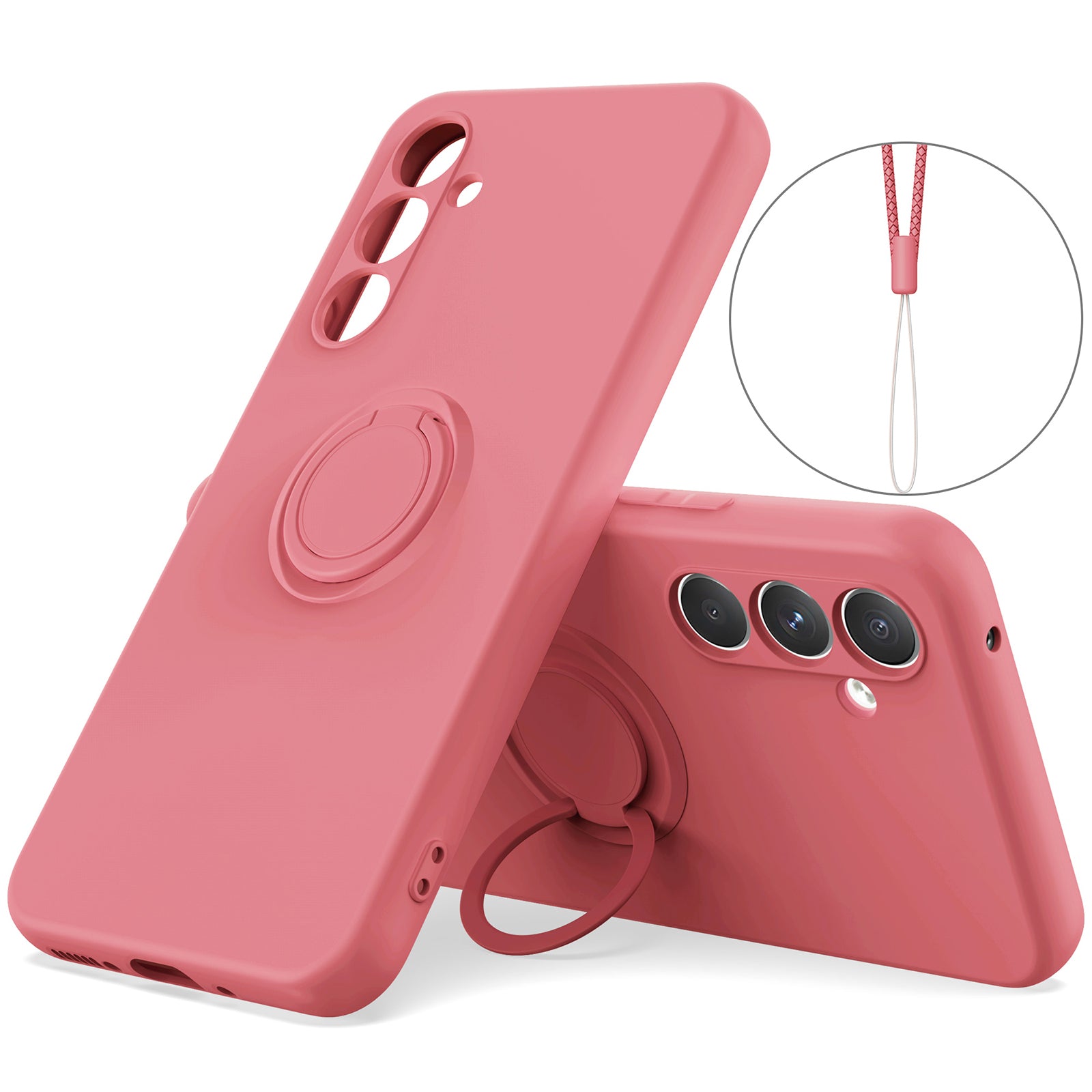 For Samsung Galaxy A24 4G (162.1 x 77.6 x 8.3mm) Case Ring Kickstand Liquid Silicone Phone Cover