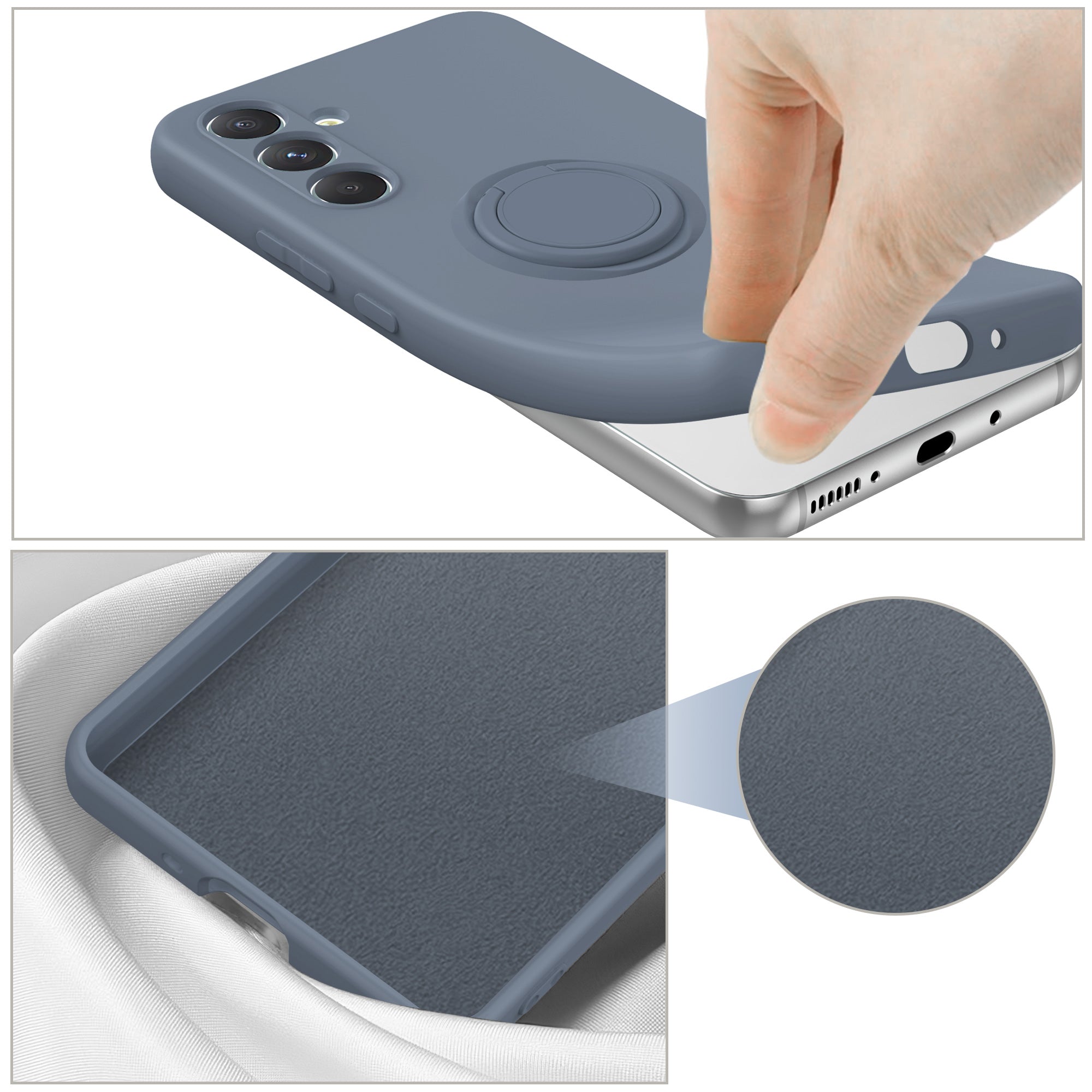 For Samsung Galaxy A24 4G (162.1 x 77.6 x 8.3mm) Case Ring Kickstand Liquid Silicone Phone Cover