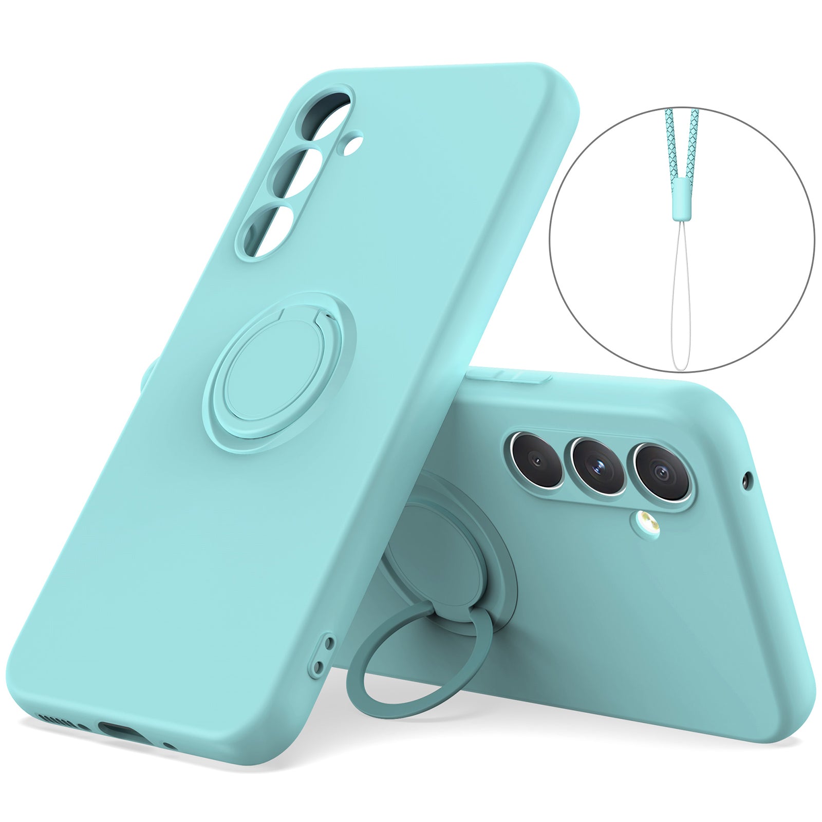 For Samsung Galaxy A24 4G (162.1 x 77.6 x 8.3mm) Case Ring Kickstand Liquid Silicone Phone Cover
