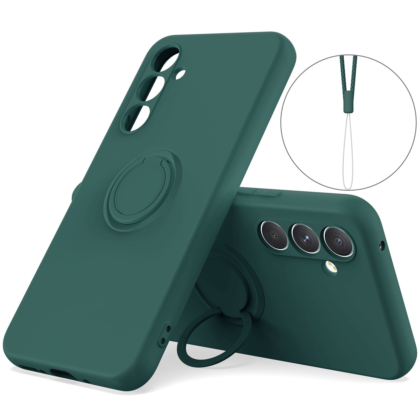 For Samsung Galaxy A24 4G (162.1 x 77.6 x 8.3mm) Case Ring Kickstand Liquid Silicone Phone Cover