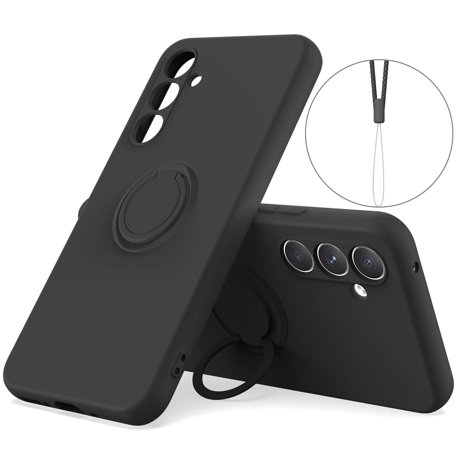For Samsung Galaxy A24 4G (162.1 x 77.6 x 8.3mm) Case Ring Kickstand Liquid Silicone Phone Cover
