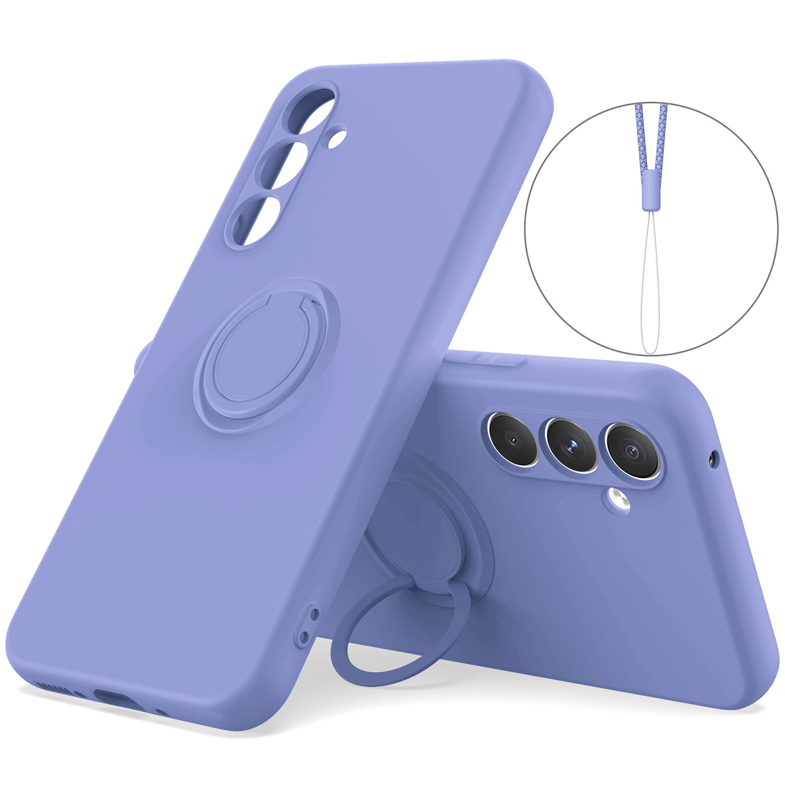 For Samsung Galaxy A24 4G (162.1 x 77.6 x 8.3mm) Case Ring Kickstand Liquid Silicone Phone Cover
