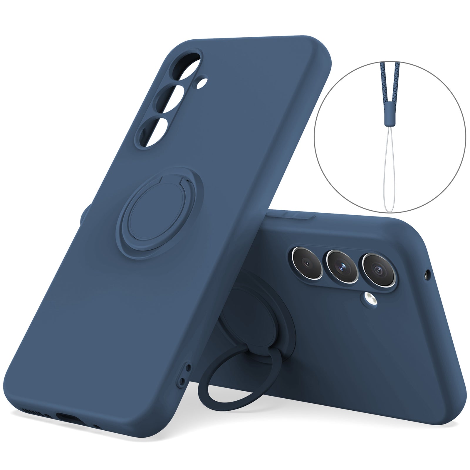 For Samsung Galaxy A24 4G (162.1 x 77.6 x 8.3mm) Case Ring Kickstand Liquid Silicone Phone Cover