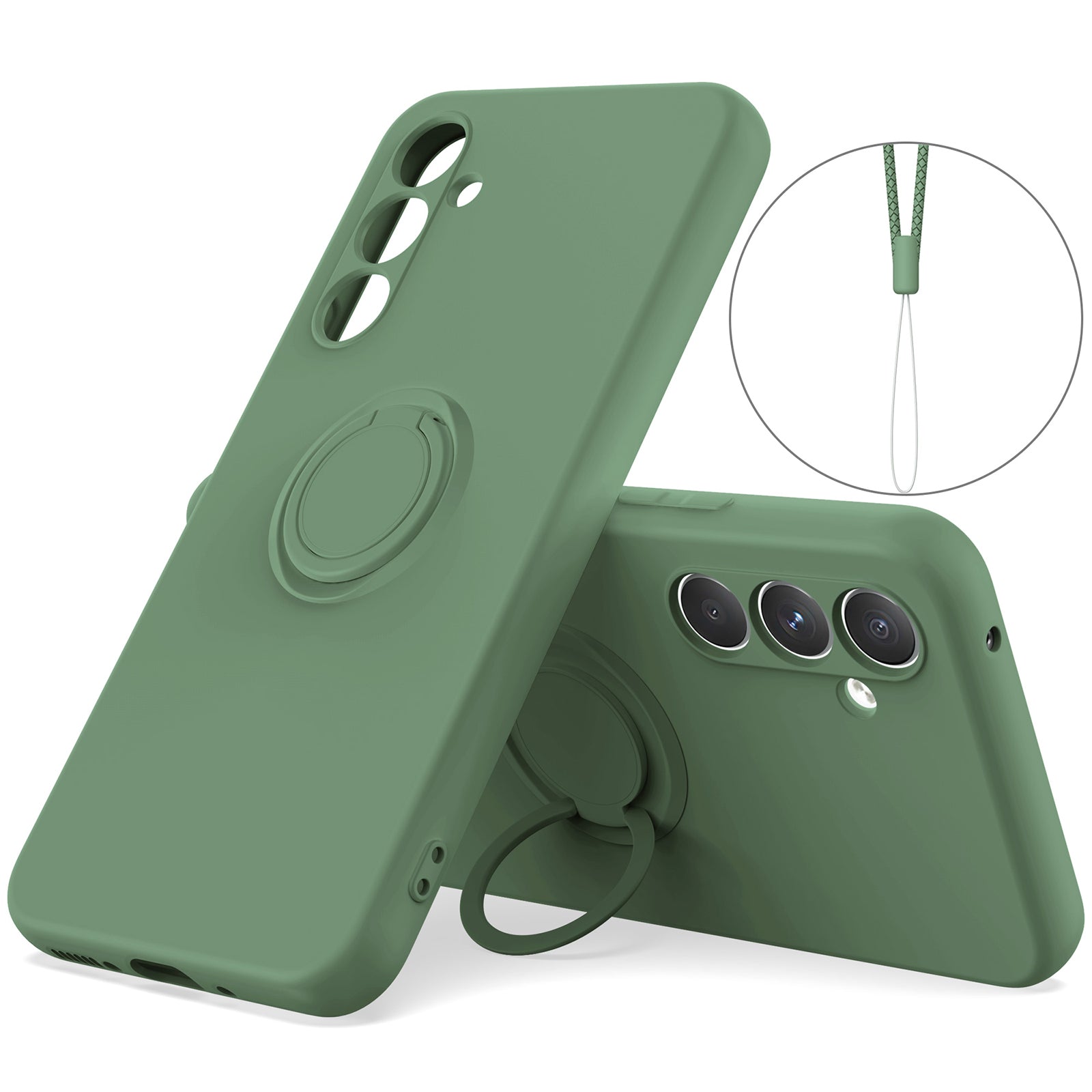 For Samsung Galaxy A24 4G (162.1 x 77.6 x 8.3mm) Case Ring Kickstand Liquid Silicone Phone Cover