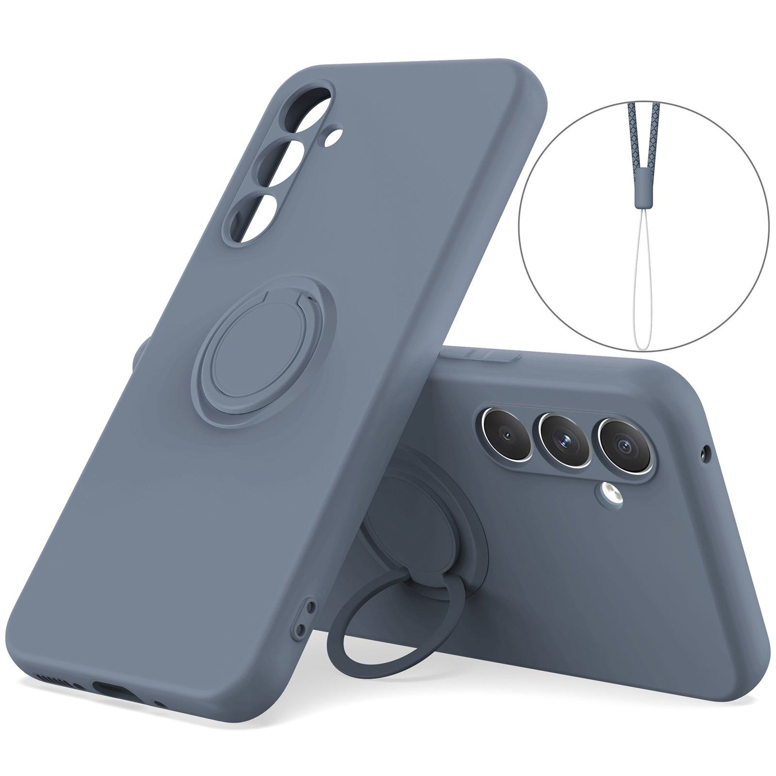 For Samsung Galaxy A24 4G (162.1 x 77.6 x 8.3mm) Case Ring Kickstand Liquid Silicone Phone Cover