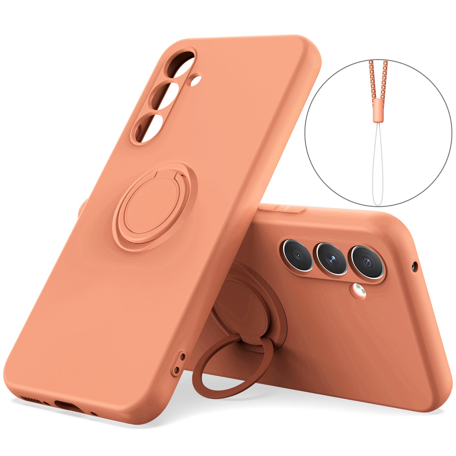 For Samsung Galaxy A24 4G (162.1 x 77.6 x 8.3mm) Case Ring Kickstand Liquid Silicone Phone Cover