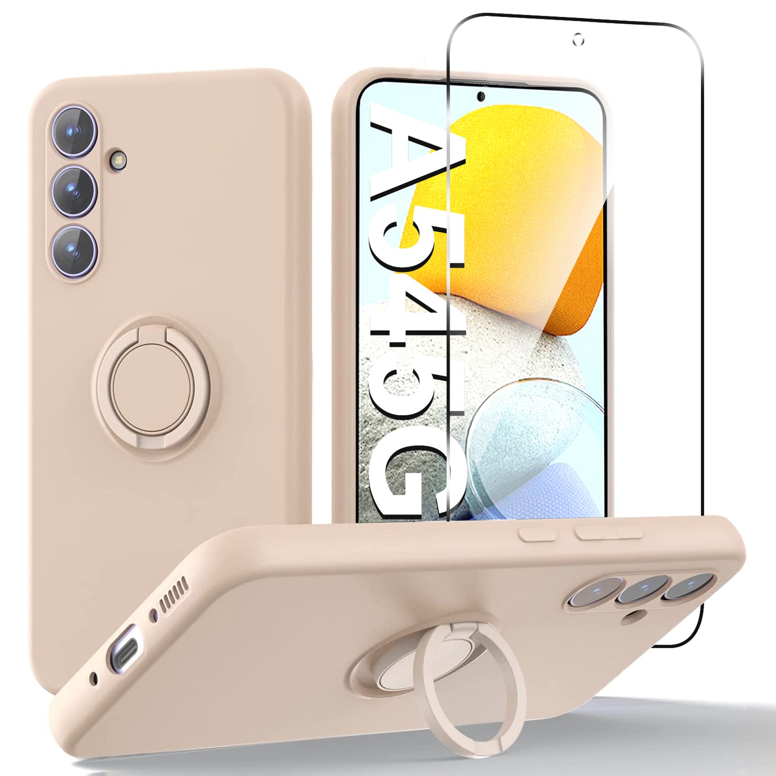For Samsung Galaxy A25 5G (Global) (161.0 x 76.5 x 8.3mm) Case Liquid Silicone Kickstand Cover + 2.5D Arc Edge Tempered Glass Film