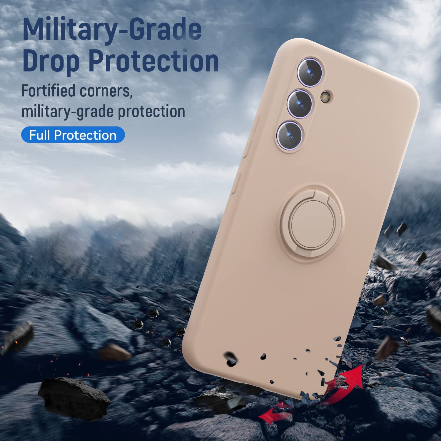 For Samsung Galaxy A25 5G (Global) (161.0 x 76.5 x 8.3mm) Case Liquid Silicone Kickstand Cover + 2.5D Arc Edge Tempered Glass Film