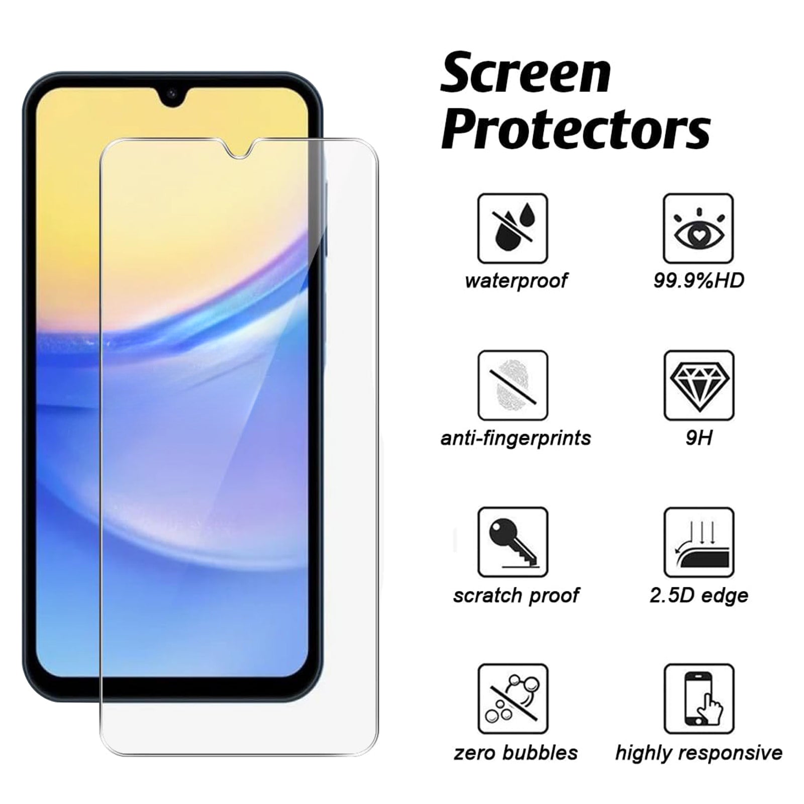 For Samsung Galaxy A05s 4G Case Flexible TPU Phone Cover with 2PCS 2.5D Arc Tempered Glass Film