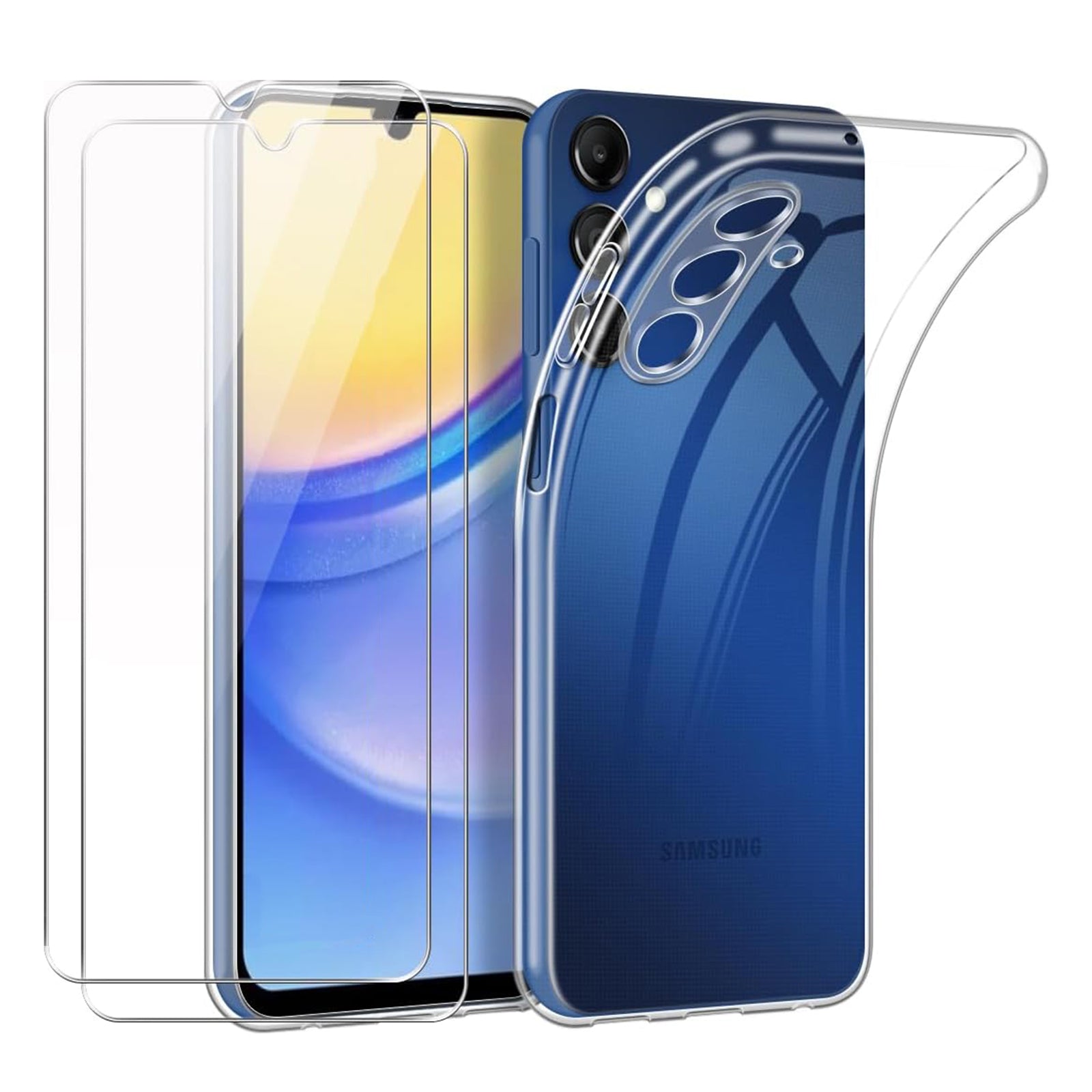 For Samsung Galaxy A24 4G (162.1 x 77.6 x 8.3mm) Case TPU Transparent Phone Cover with 2PCS Tempered Glass Film