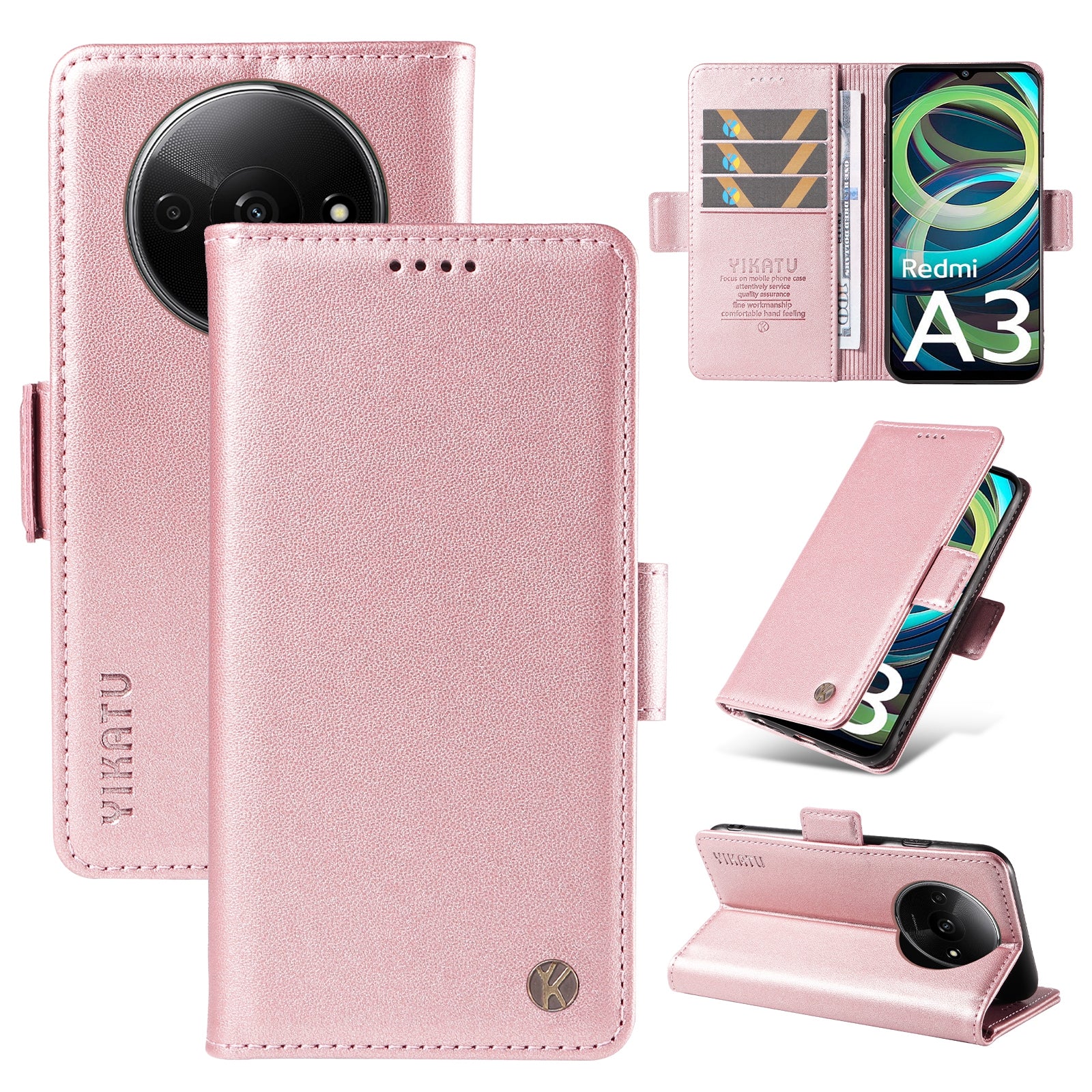 YIKATU YK-003 For Xiaomi Redmi A3 / Poco C61 4G Case PU Leather Stand Protective Phone Cover