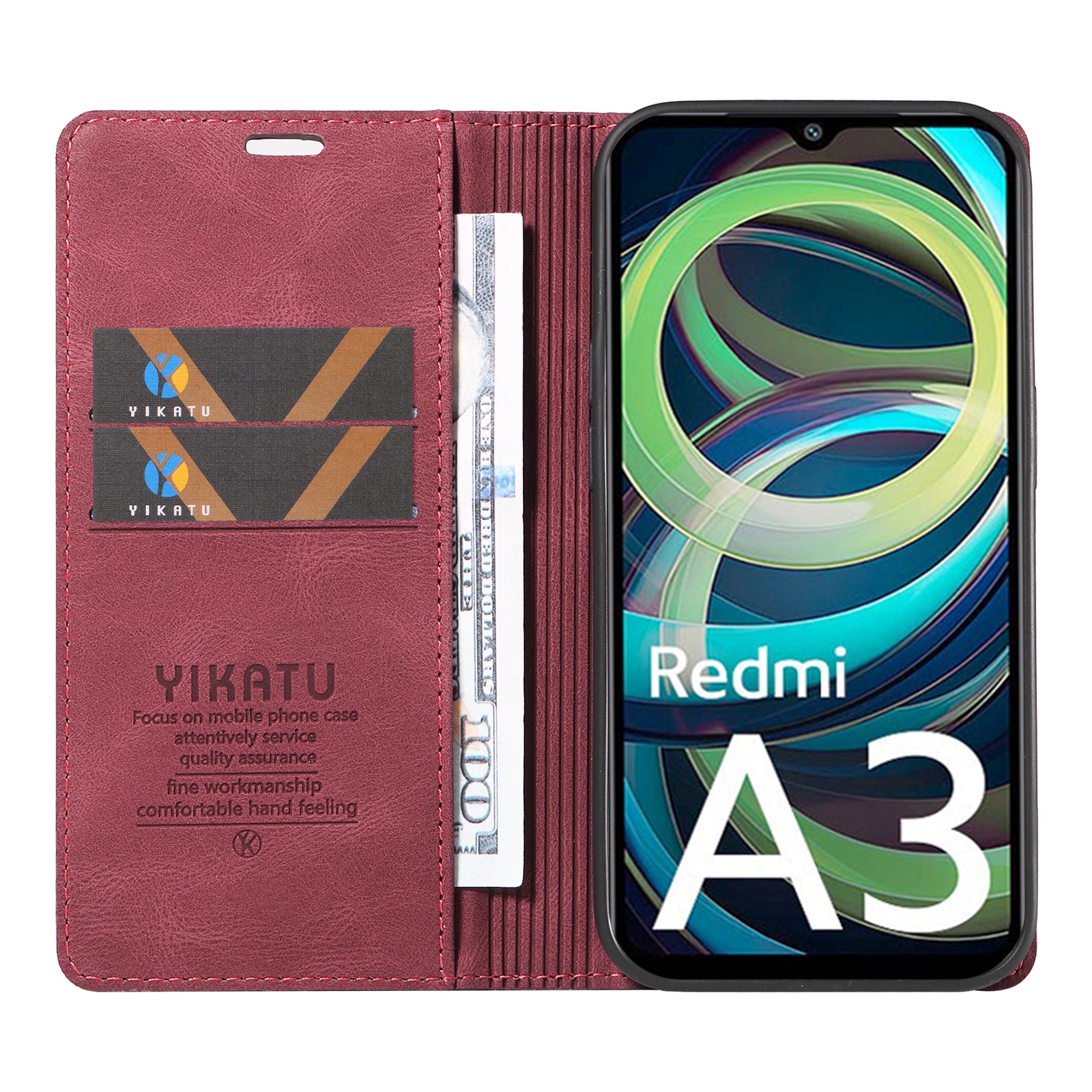 YIKATU YK-004 For Xiaomi Redmi A3 / Poco C61 4G Case Flip Folio Wallet Leather Phone Cover