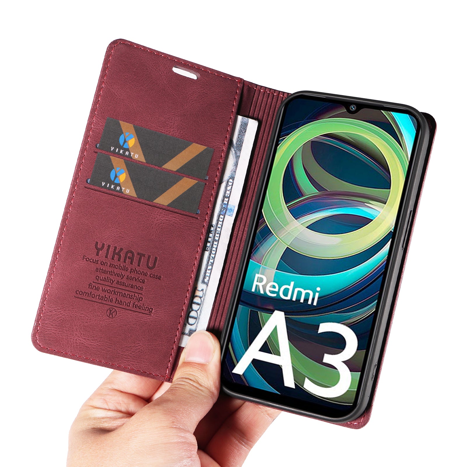 YIKATU YK-004 For Xiaomi Redmi A3 / Poco C61 4G Case Flip Folio Wallet Leather Phone Cover