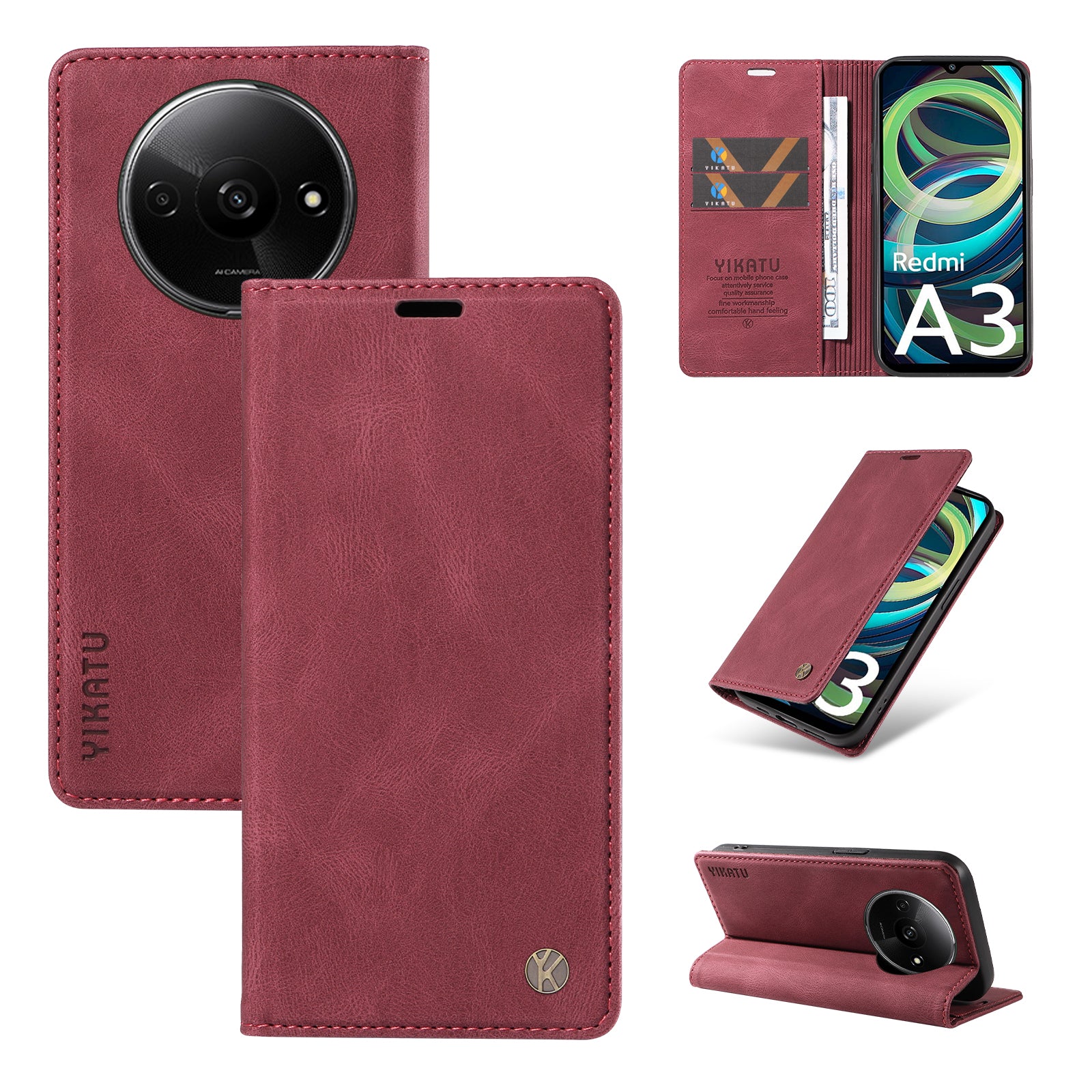 YIKATU YK-004 For Xiaomi Redmi A3 / Poco C61 4G Case Flip Folio Wallet Leather Phone Cover