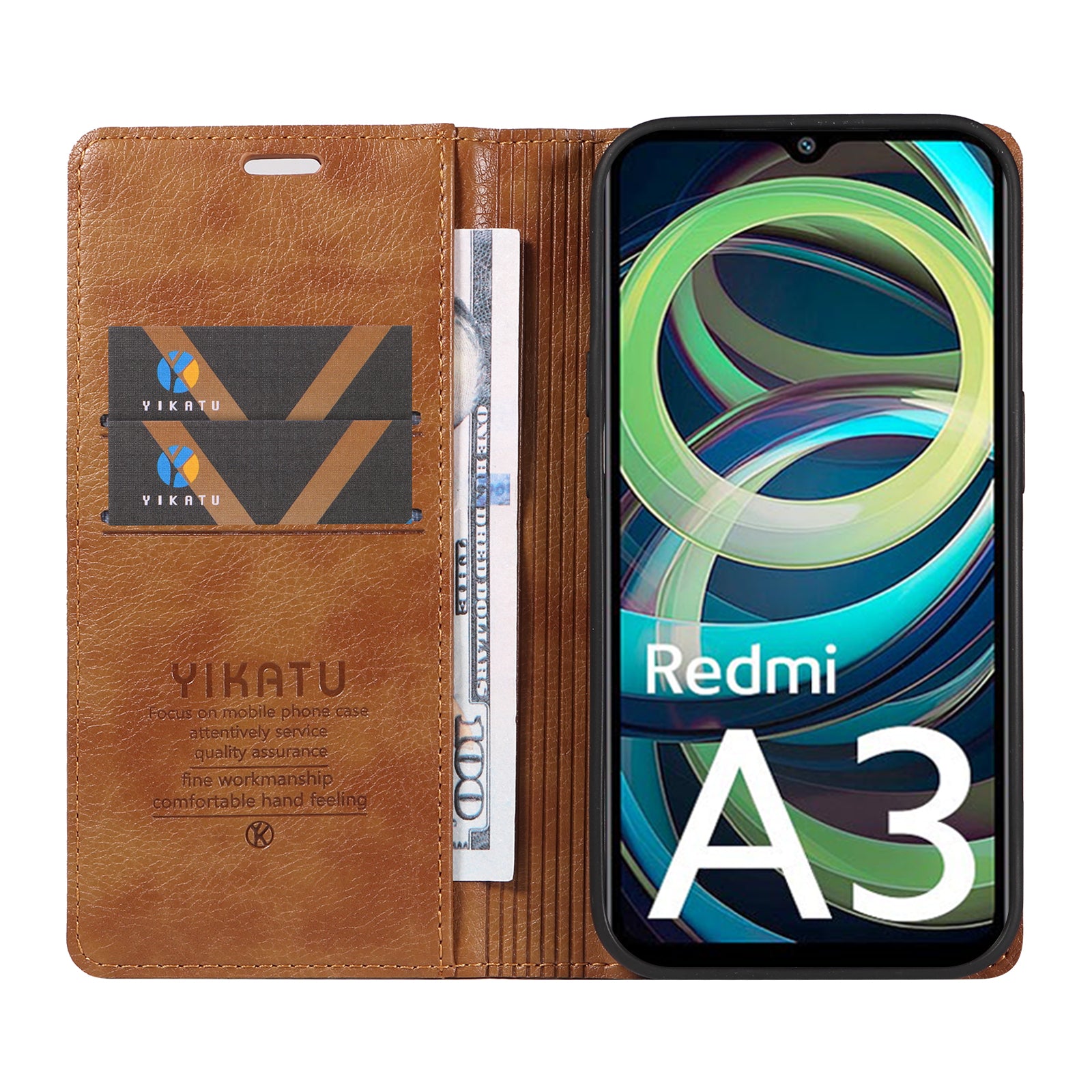 YIKATU YK-006 For Xiaomi Redmi A3 / Poco C61 4G Case Folio PU Leather Magnetic Absorption Phone Cover