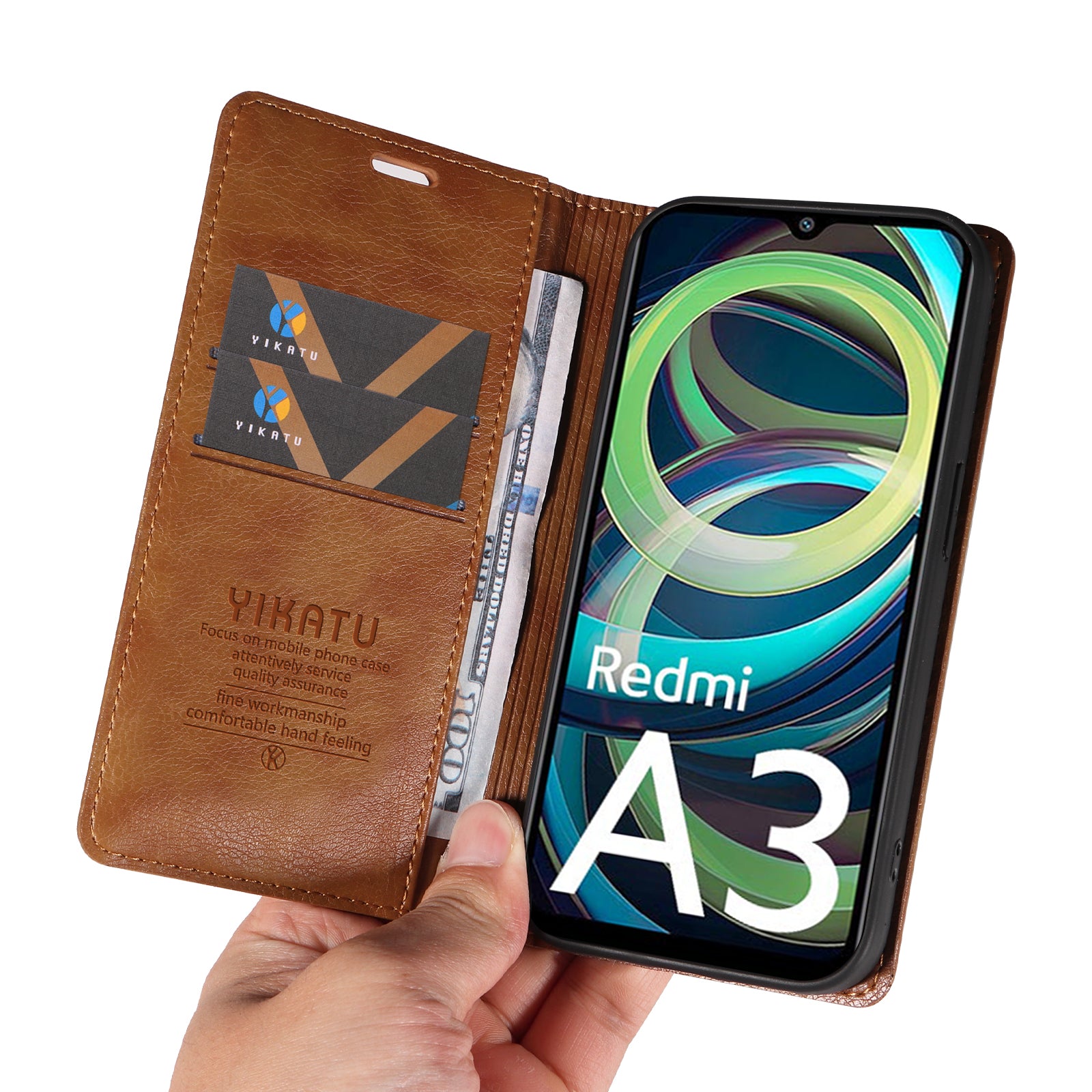 YIKATU YK-006 For Xiaomi Redmi A3 / Poco C61 4G Case Folio PU Leather Magnetic Absorption Phone Cover