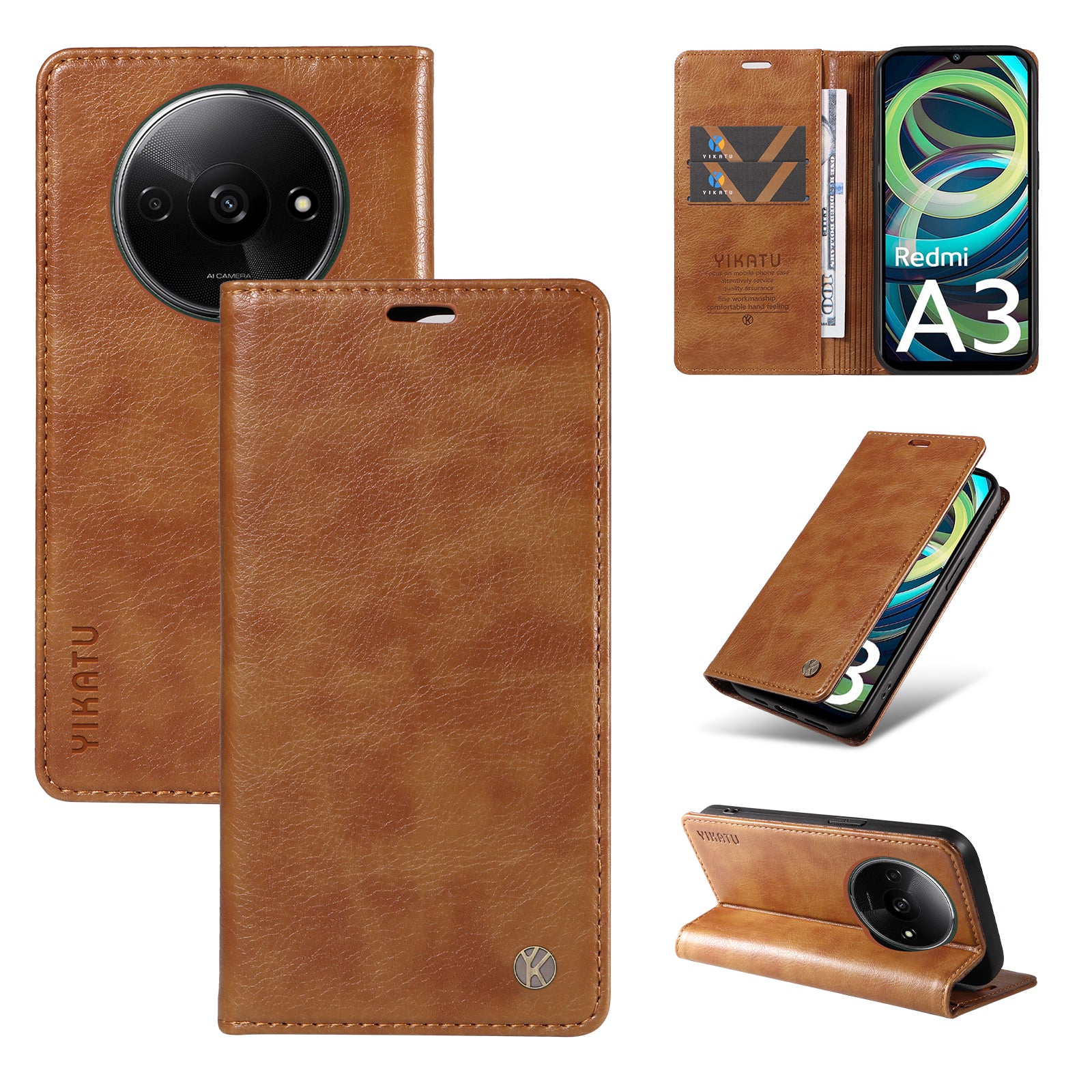 YIKATU YK-006 For Xiaomi Redmi A3 / Poco C61 4G Case Folio PU Leather Magnetic Absorption Phone Cover