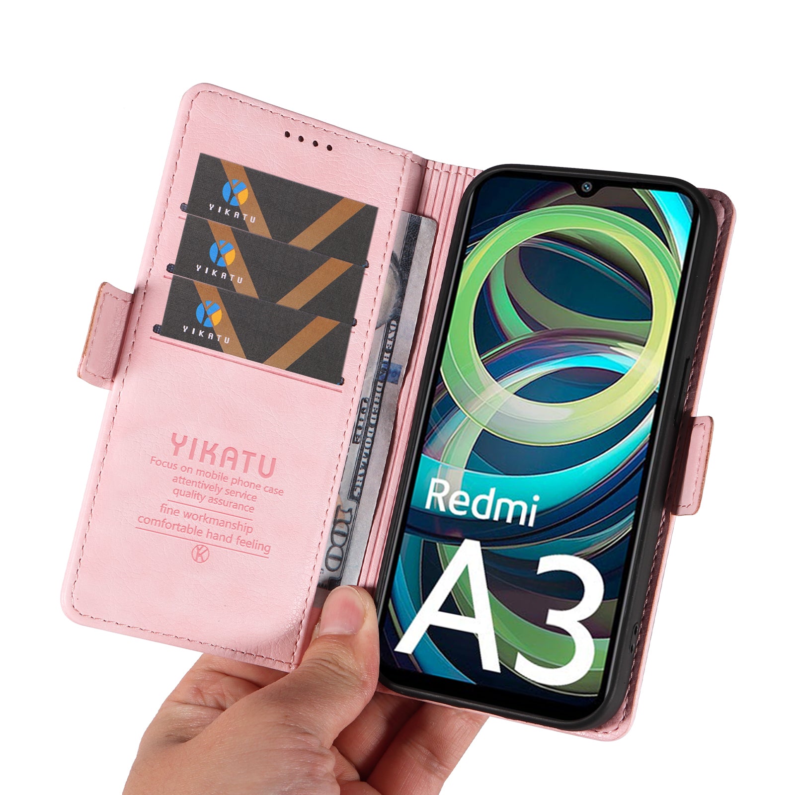YIKATU YK-007 For Xiaomi Redmi A3 / Poco C61 4G Wallet Case PU Leather+TPU Interior Protective Phone Cover