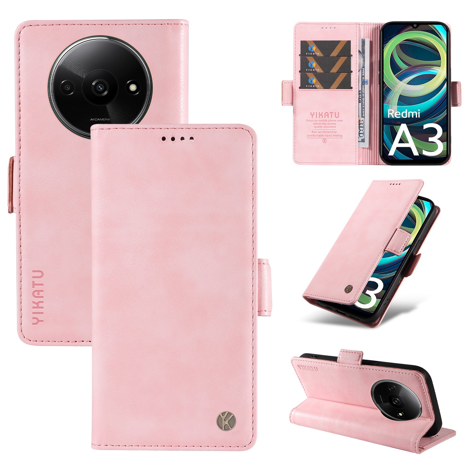 YIKATU YK-007 For Xiaomi Redmi A3 / Poco C61 4G Wallet Case PU Leather+TPU Interior Protective Phone Cover