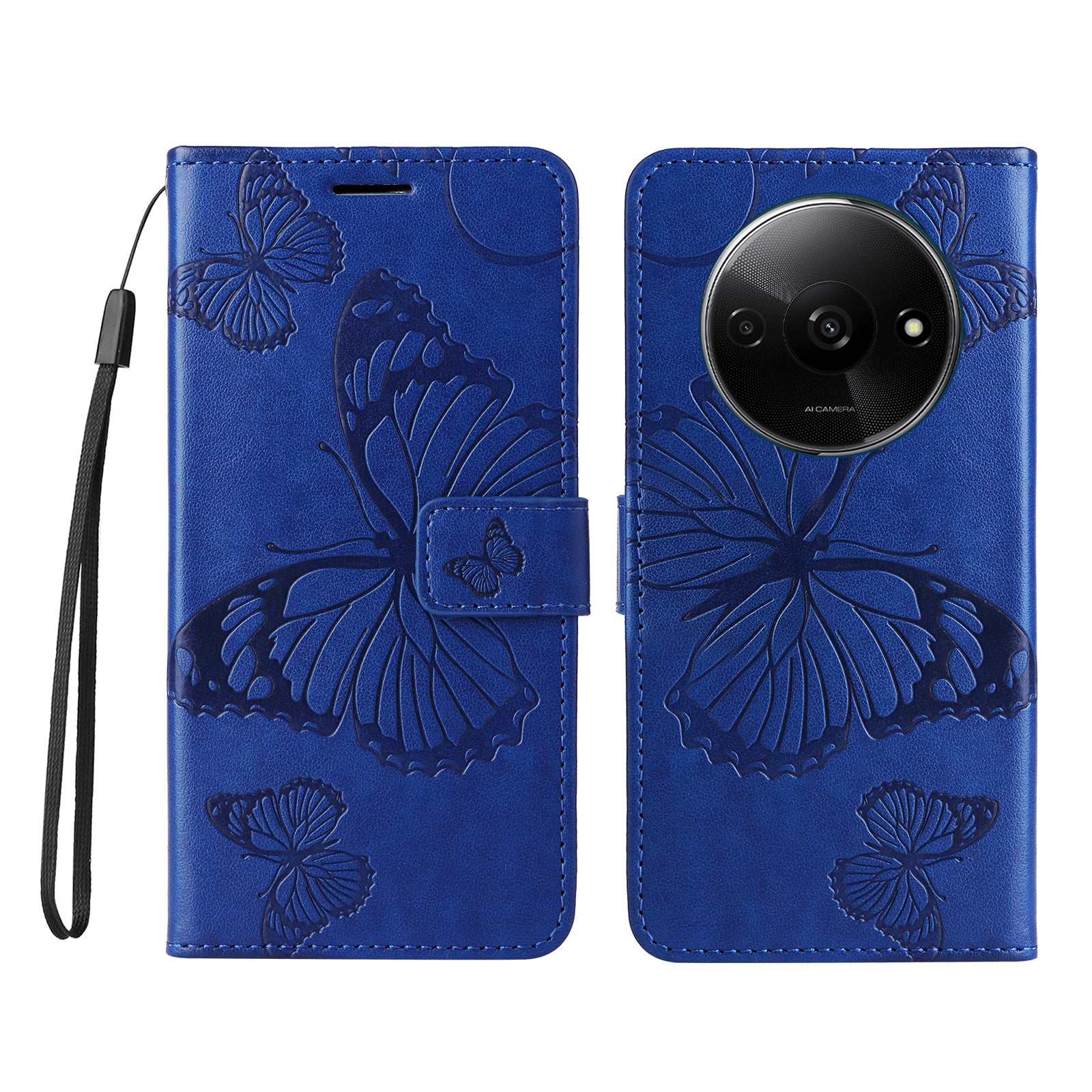 KT Imprinting Flower Series-2 For Xiaomi Redmi A3 / Poco C61 4G Case Card Holder Wrist Strap Leather Phone Cover