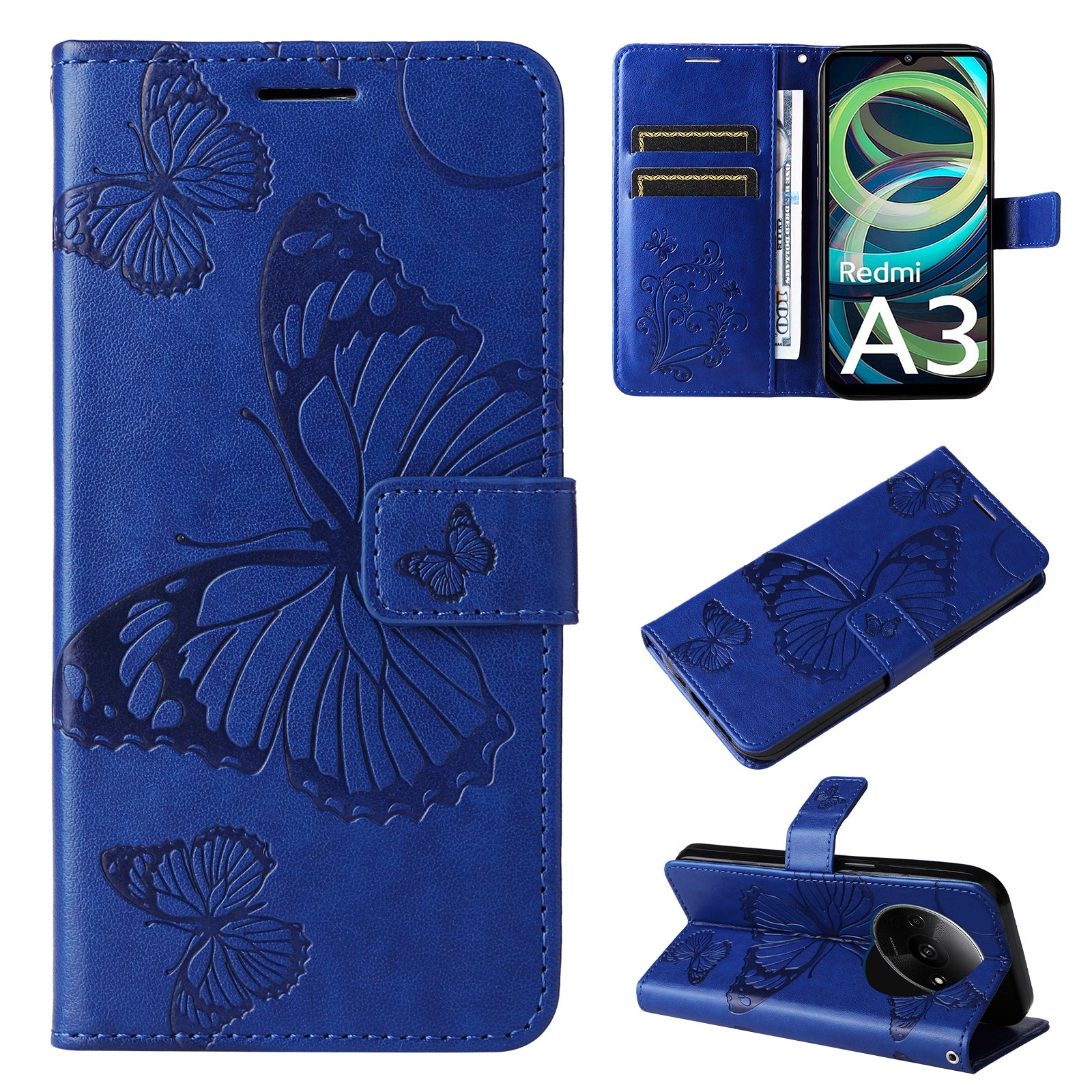 KT Imprinting Flower Series-2 For Xiaomi Redmi A3 / Poco C61 4G Case Card Holder Wrist Strap Leather Phone Cover