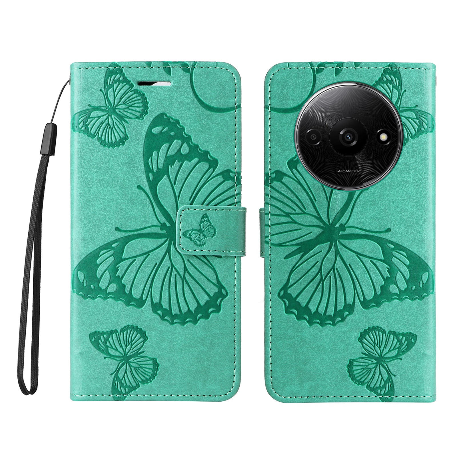 KT Imprinting Flower Series-2 For Xiaomi Redmi A3 / Poco C61 4G Case Card Holder Wrist Strap Leather Phone Cover